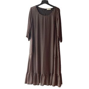 eShakti Black Midi Dress with Orange Dots